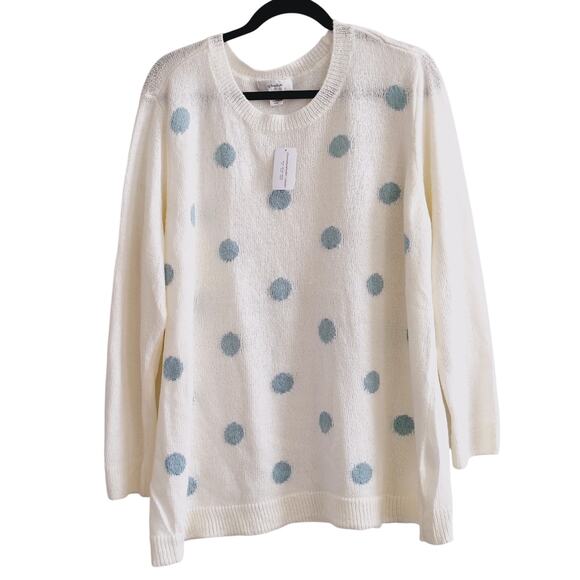 CJ Banks Women Plus Size 3x White Blue Polka Dot Knit Sweater NEW Soft Whimsy - Picture 1 of 7